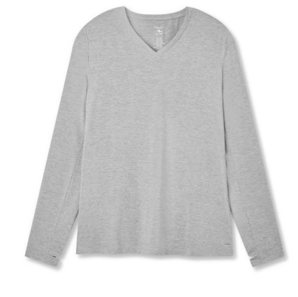 New Long Sleeved Stretch V-Neck Thumb Hole Shirt - Picture 2 of 6